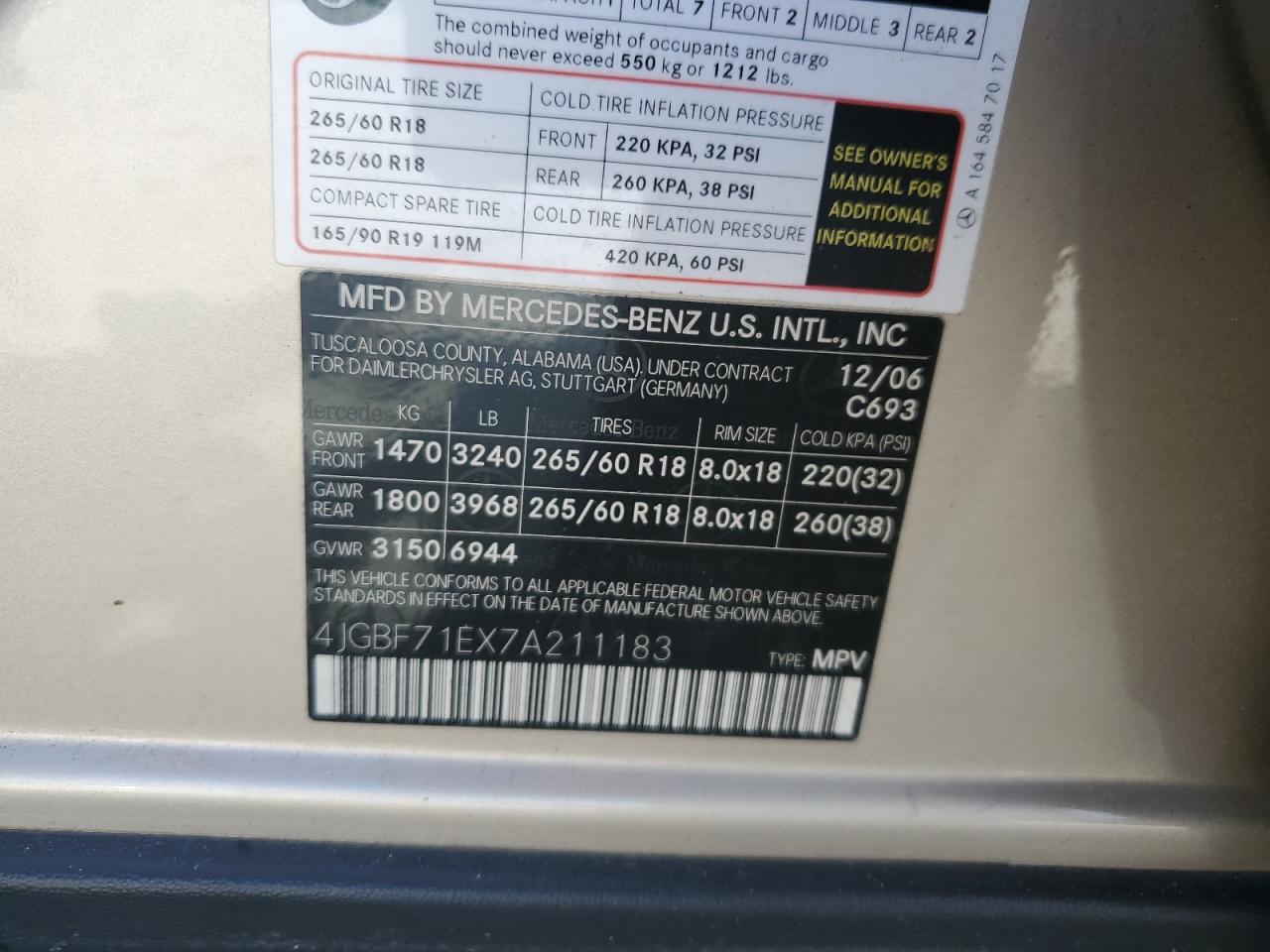 2007 Mercedes-Benz Gl 450 4Matic VIN: 4JGBF71EX7A211183 Lot: 82344135