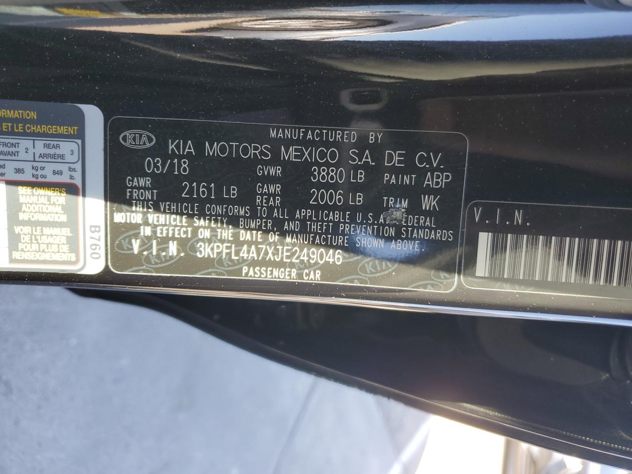 2018 Kia Forte Lx VIN: 3KPFL4A7XJE249046 Lot: 82673485