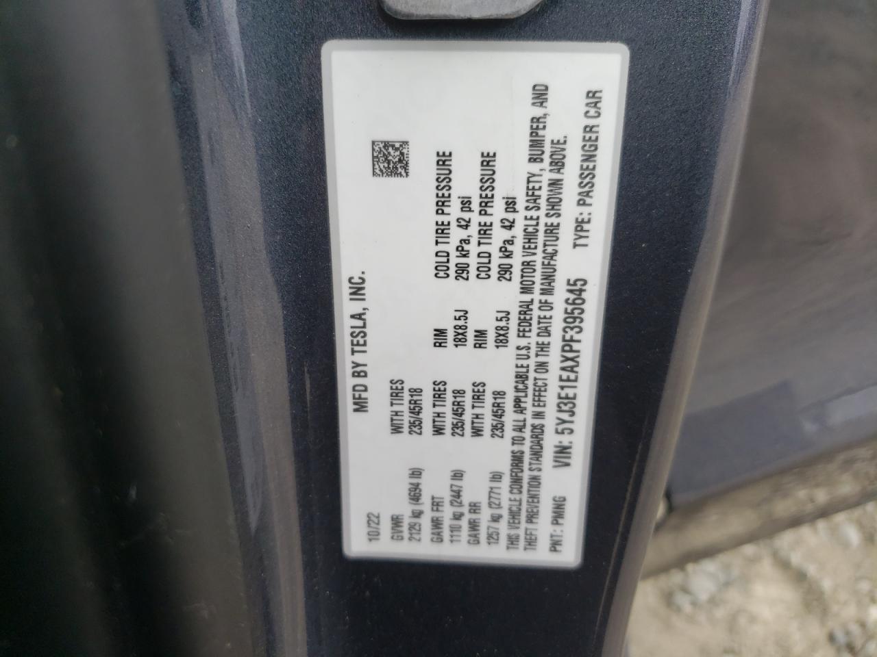 2023 Tesla Model 3 VIN: 5YJ3E1EAXPF395645 Lot: 84606685