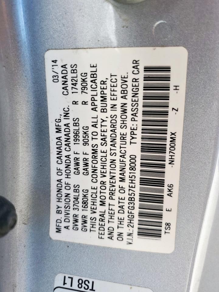 2014 Honda Civic Lx VIN: 2HGFG3B57EH518000 Lot: 82288975