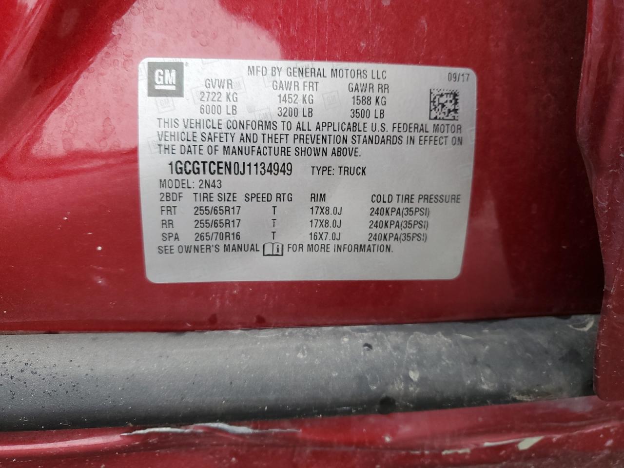 2018 Chevrolet Colorado Lt VIN: 1GCGTCEN0J1134949 Lot: 80168465