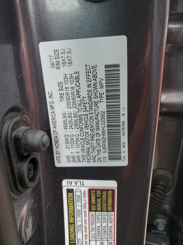 2017 Honda Cr-V Touring VIN: 5J6RW2H96HL033562 Lot: 86896085