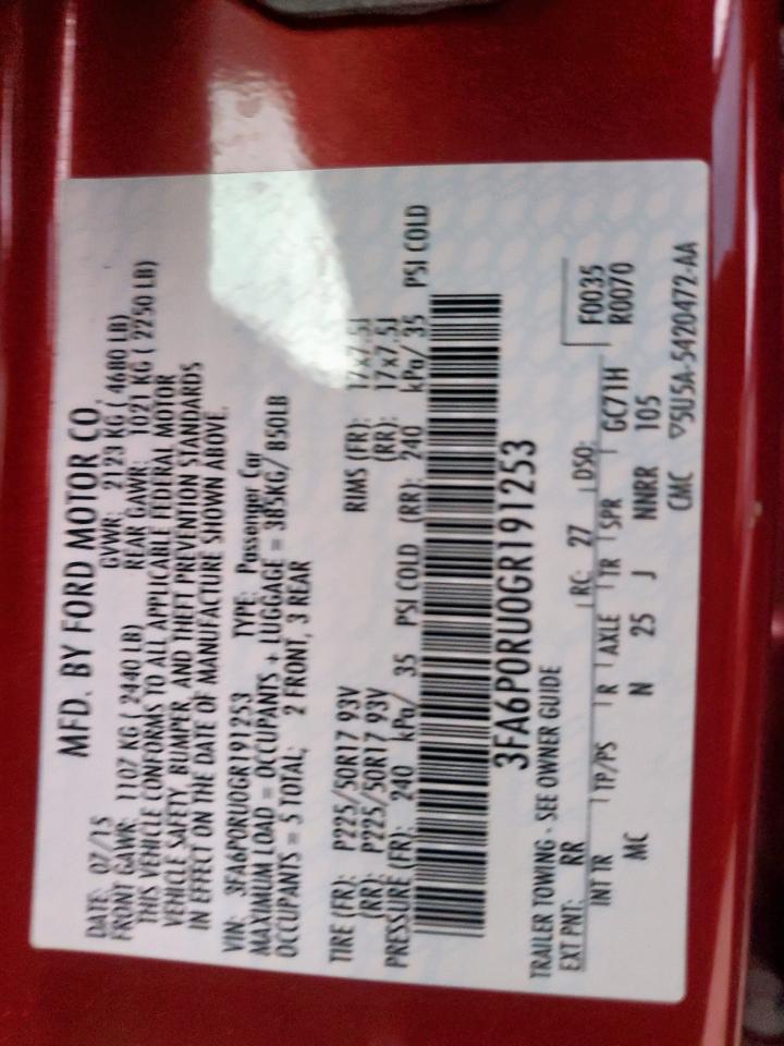 2016 Ford Fusion Titanium Hev VIN: 3FA6P0RU0GR191253 Lot: 85495815