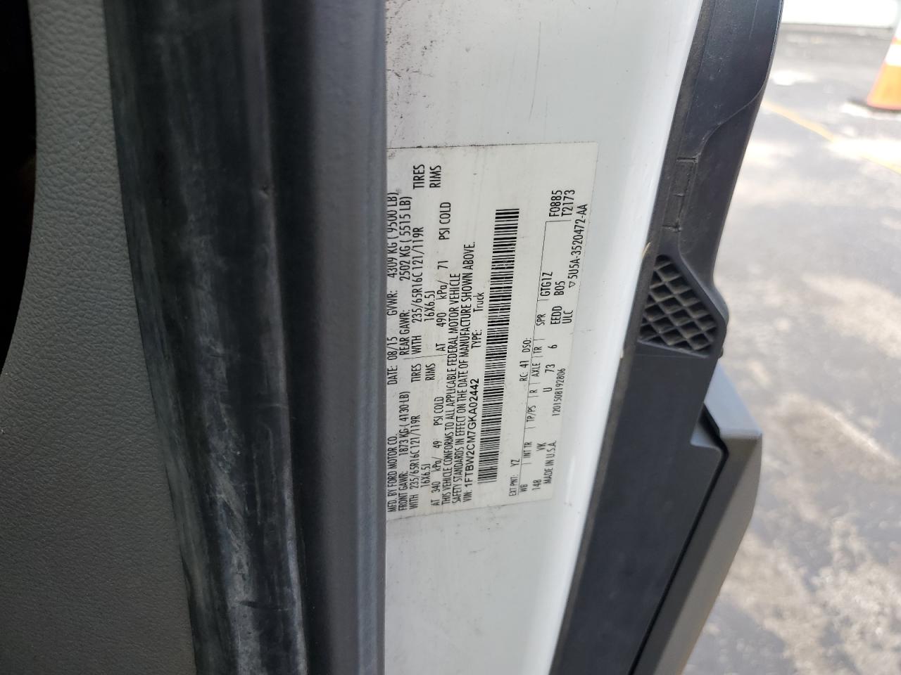 2016 Ford Transit T-350 VIN: 1FTBW2CM7GKA02442 Lot: 86632625