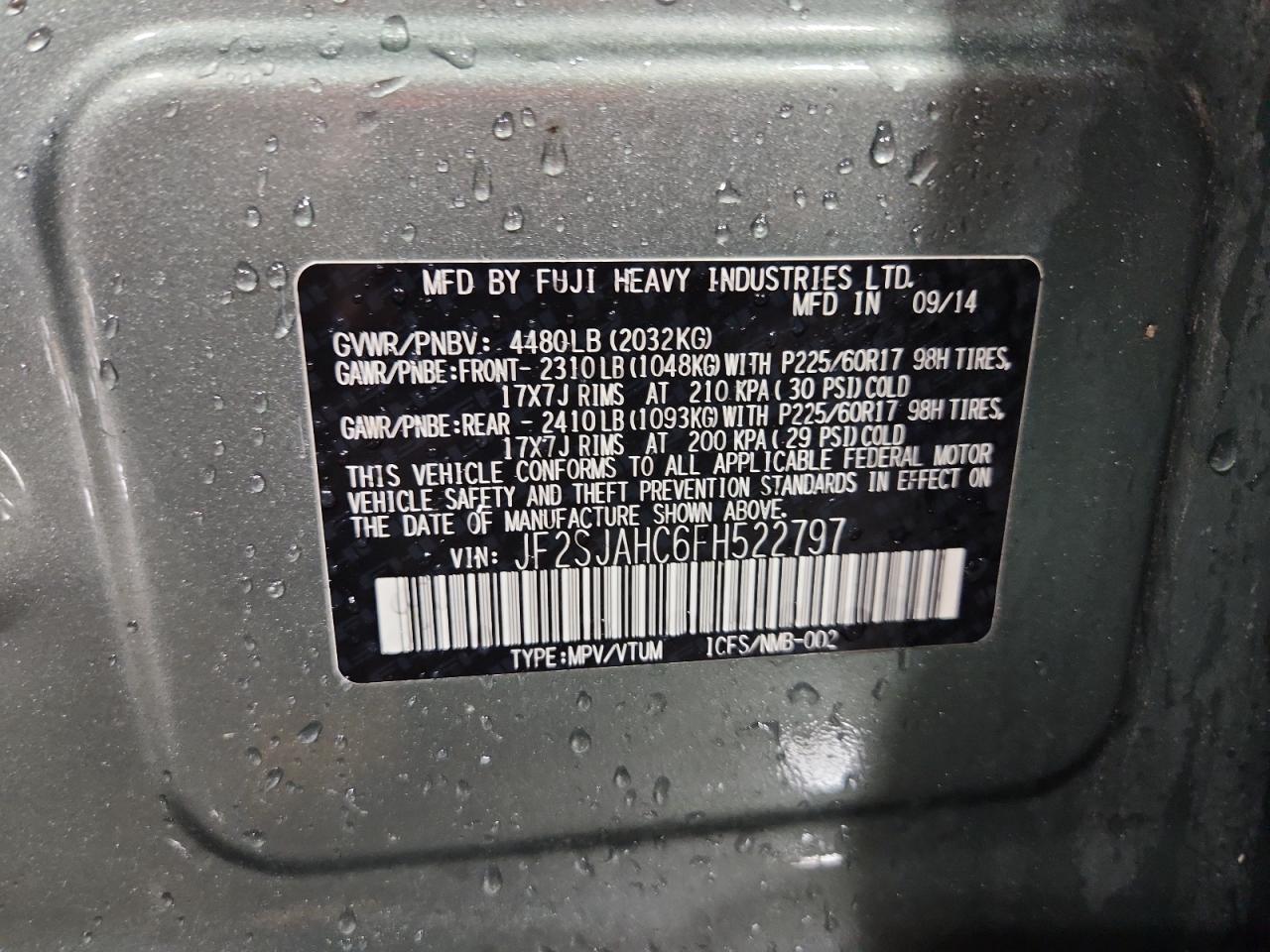 2015 Subaru Forester 2.5I Limited VIN: JF2SJAHC6FH522797 Lot: 84790615