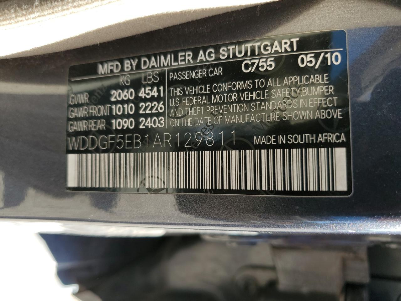 2010 Mercedes-Benz C 300 VIN: WDDGF5EB1AR129811 Lot: 82397935