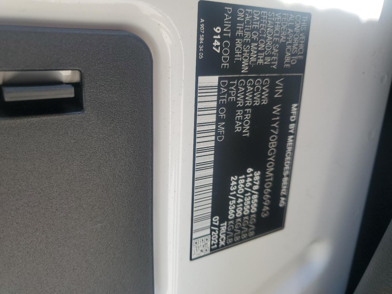 2021 Mercedes-Benz Sprinter 1500 VIN: W1Y70BGY0MT066943 Lot: 86464835