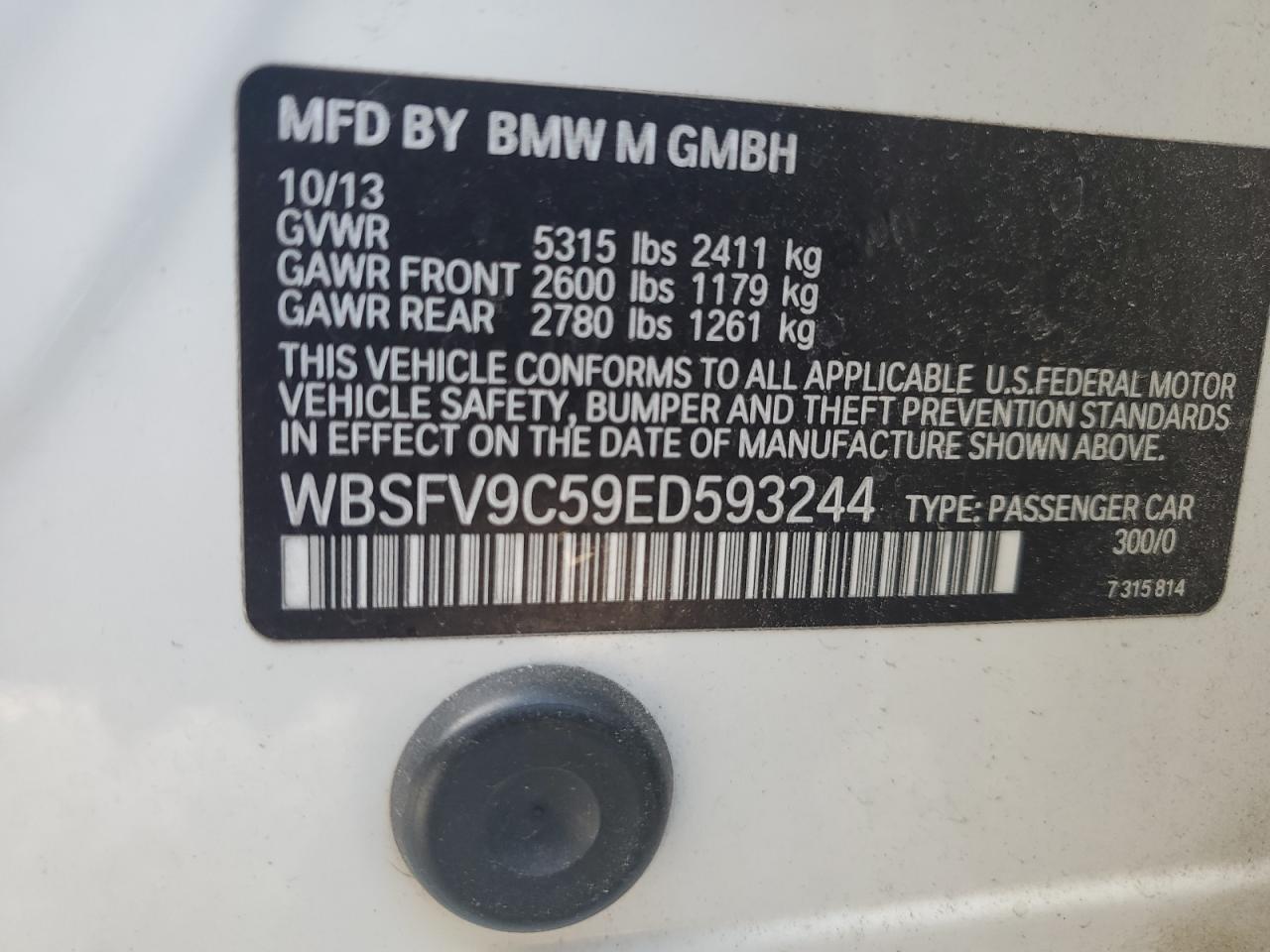 2014 BMW M5 VIN: WBSFV9C59ED593244 Lot: 86485725