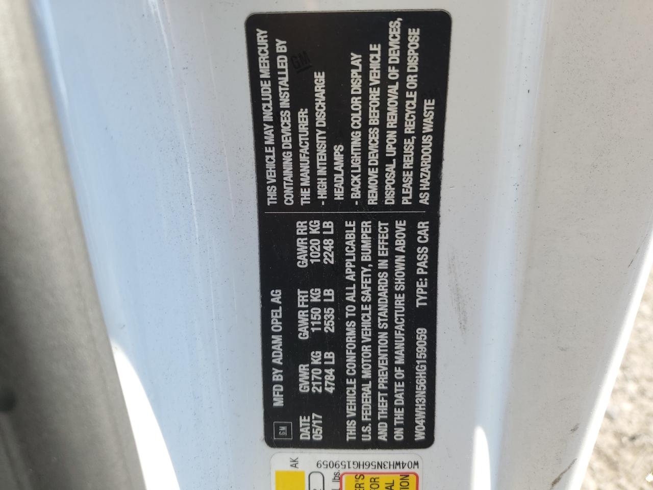 2017 Buick Cascada Premium VIN: W04WH3N56HG159059 Lot: 82440555