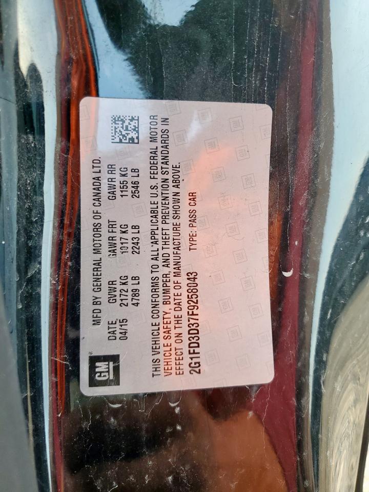 2015 Chevrolet Camaro Lt VIN: 2G1FD3D37F9258043 Lot: 85761875