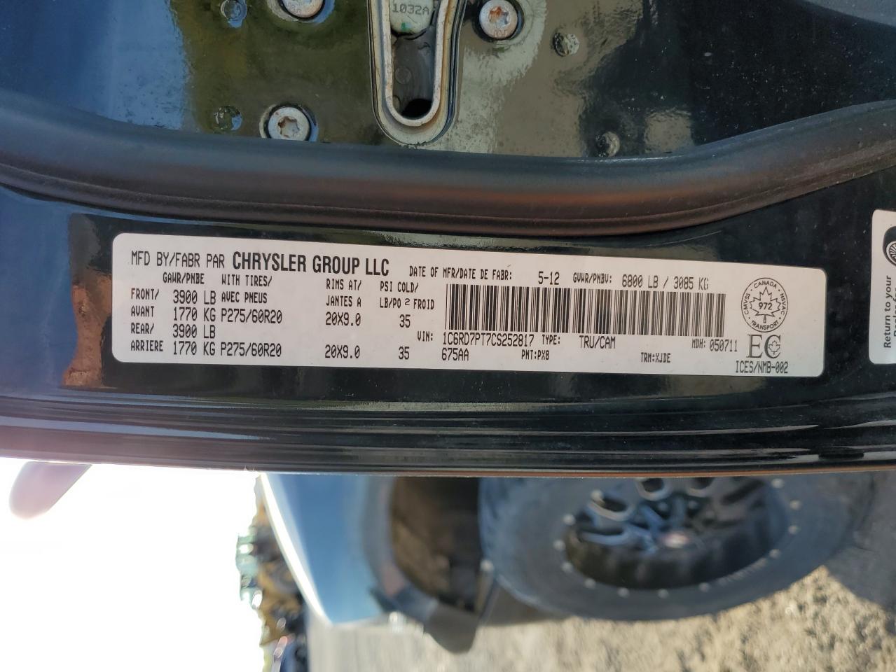 2012 Dodge Ram 1500 Longhorn VIN: 1C6RD7PT7CS252817 Lot: 84762975