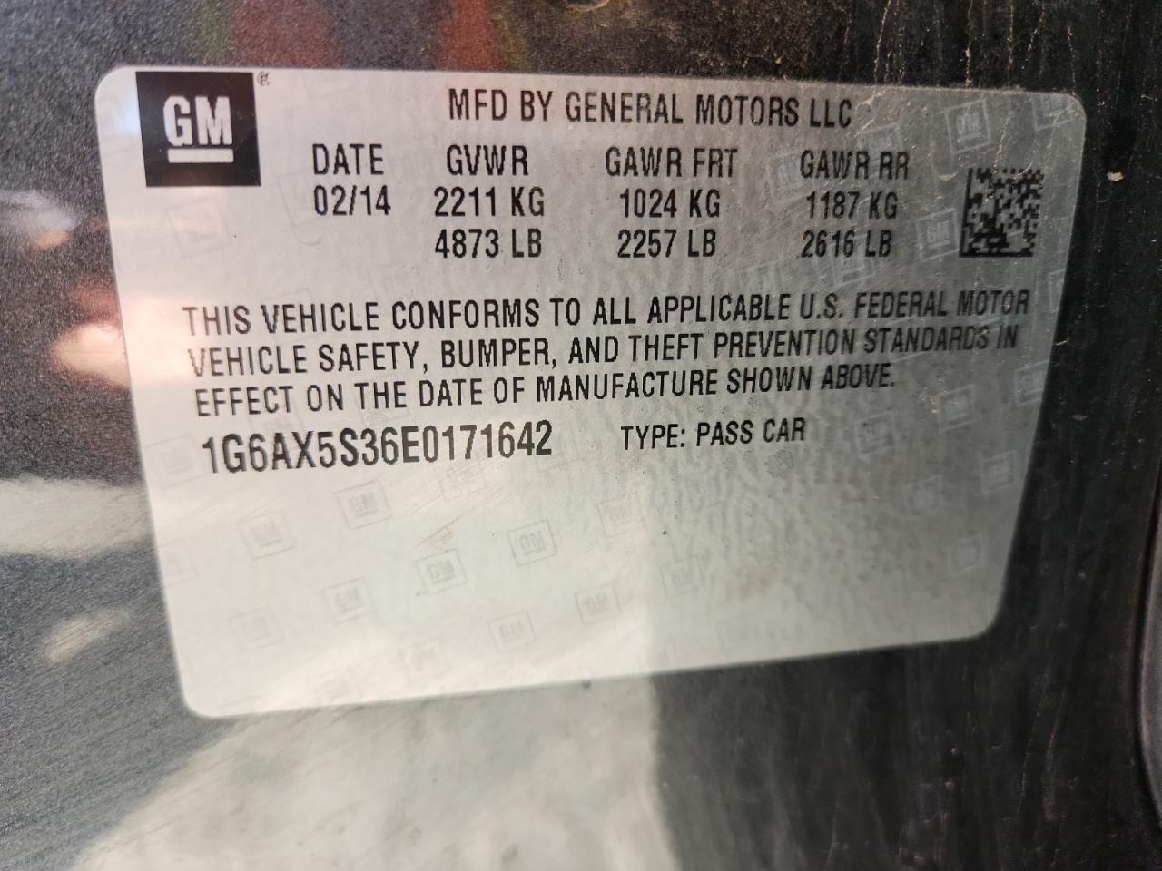 2014 Cadillac Cts Luxury Collection VIN: 1G6AX5S36E0171642 Lot: 87007215