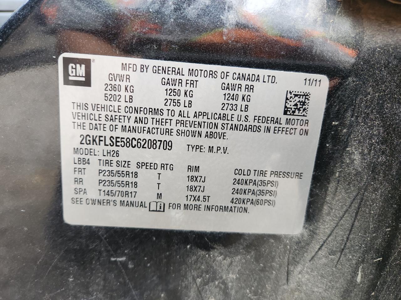 2012 GMC Terrain Sle VIN: 2GKFLSE58C6208709 Lot: 90494095