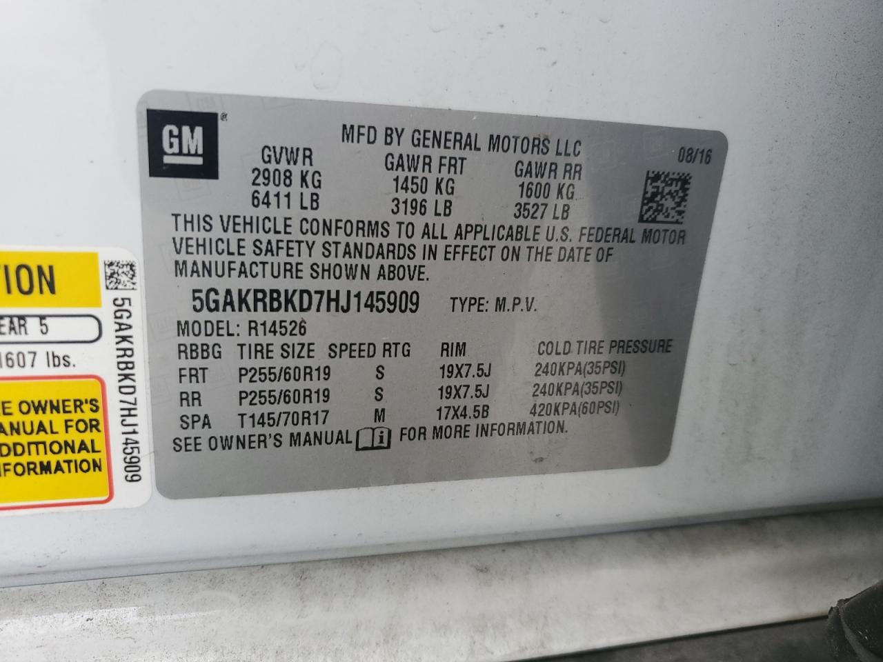 2017 Buick Enclave VIN: 5GAKRBKD7HJ145909 Lot: 86167625