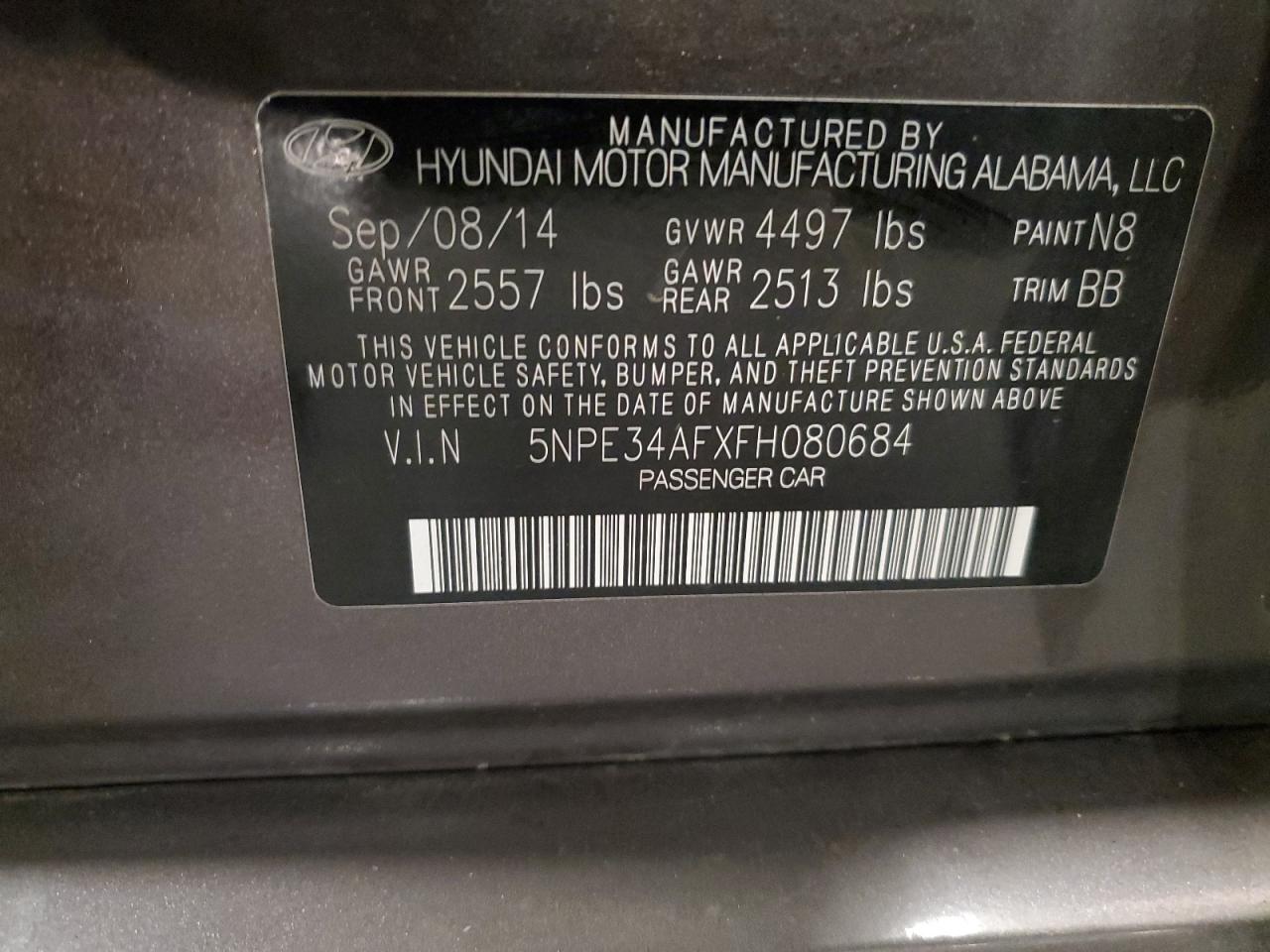 2015 Hyundai Sonata Sport VIN: 5NPE34AFXFH080684 Lot: 82264225