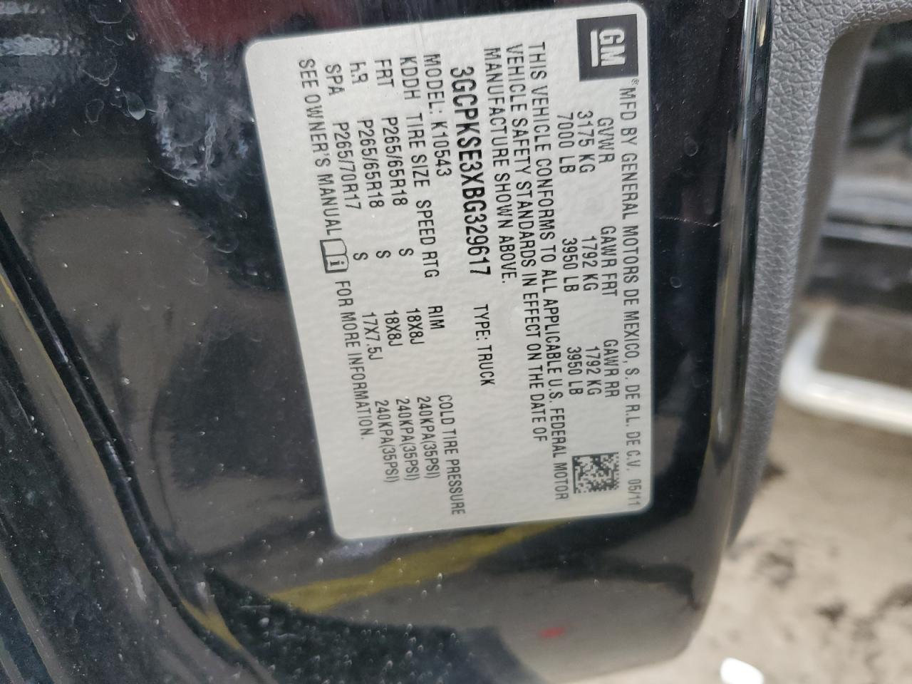 2011 Chevrolet Silverado K1500 Lt VIN: 3GCPKSE3XBG329617 Lot: 85758275