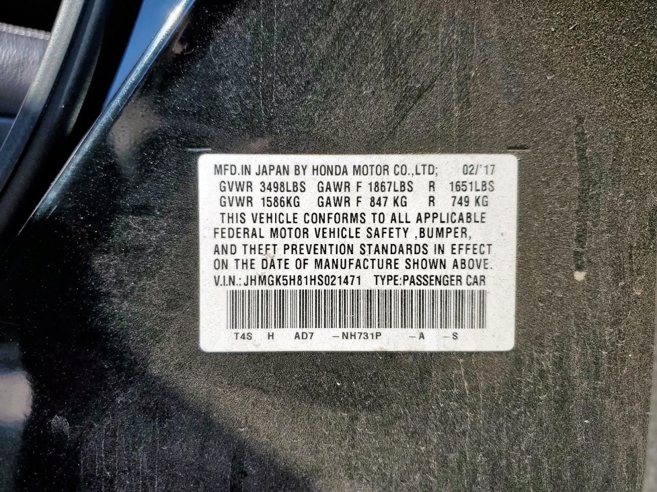 2017 Honda Fit Ex VIN: JHMGK5H81HS021471 Lot: 86188355