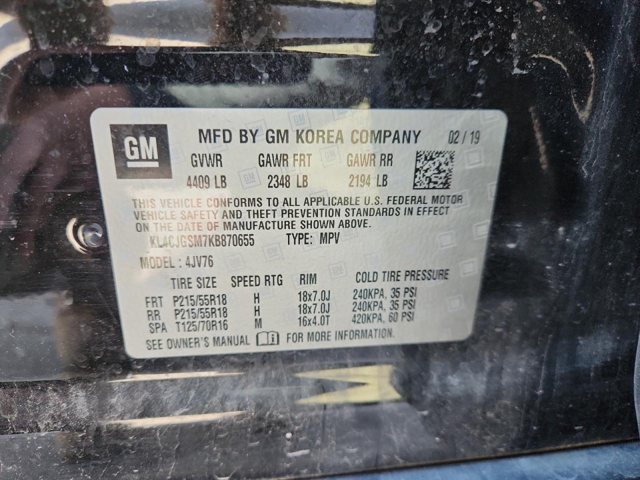 2019 Buick Encore Essence VIN: KL4CJGSM7KB870655 Lot: 85316105