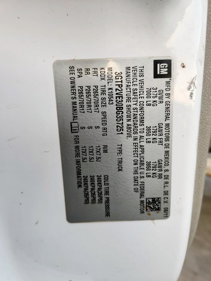 2011 GMC Sierra K1500 Sle VIN: 3GTP2VE30BG357251 Lot: 86069385