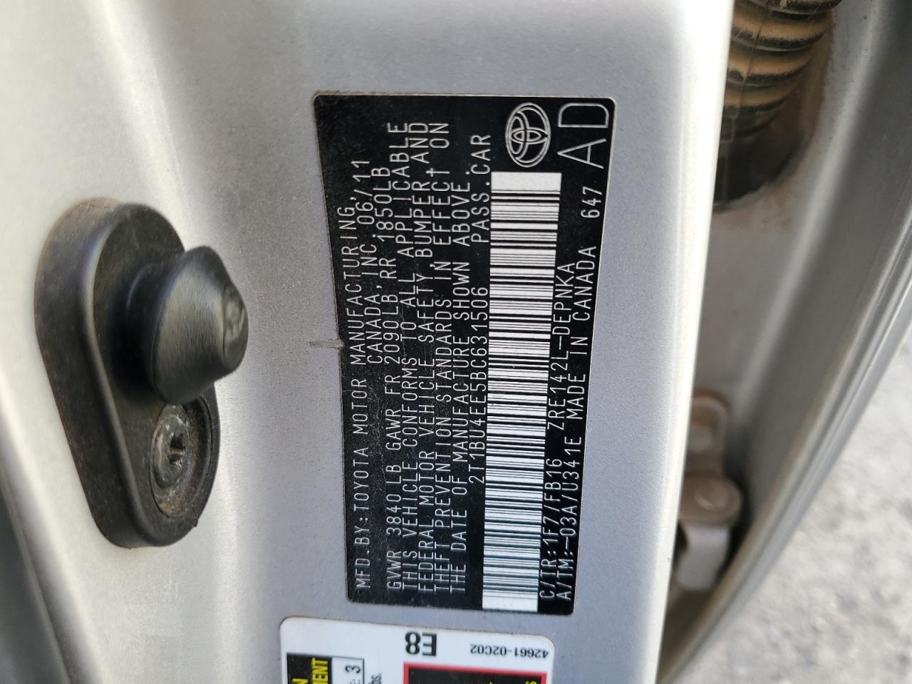 2011 Toyota Corolla Base VIN: 2T1BU4EE5BC631506 Lot: 85724155