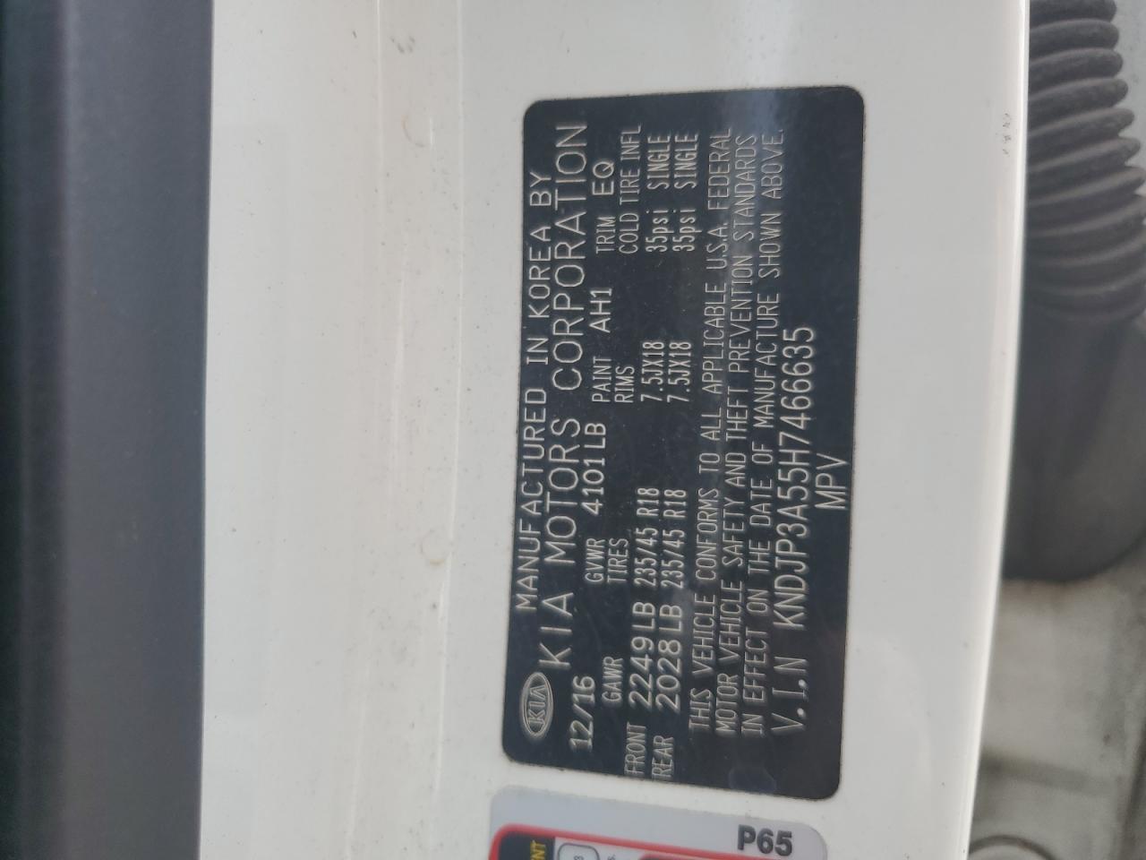 2017 Kia Soul + VIN: KNDJP3A55H7466635 Lot: 82223465