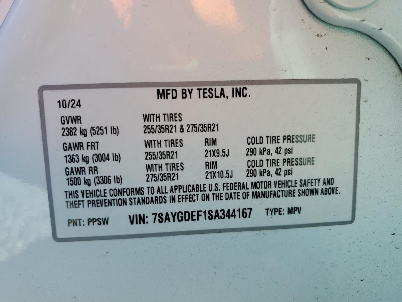 2025 Tesla Model Y VIN: 7SAYGDEF1SA344167 Lot: 82426285