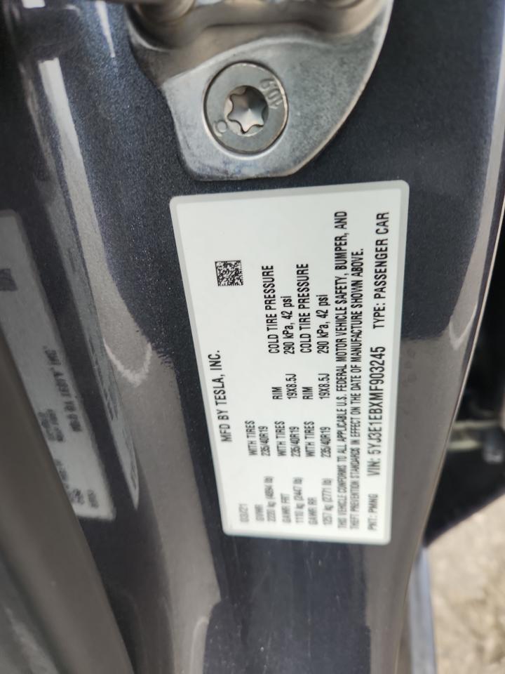 2021 Tesla Model 3 VIN: 5YJ3E1EBXMF903245 Lot: 82770495
