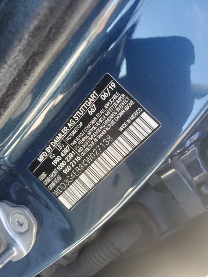 2019 Mercedes-Benz A 220 VIN: WDD3G4EB8KW027138 Lot: 89618405