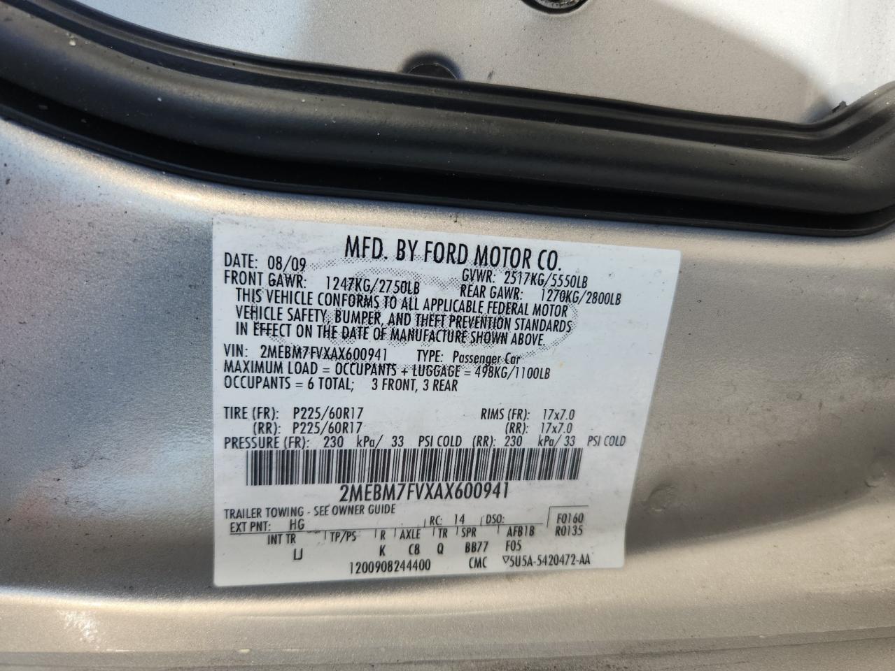 2010 Mercury Grand Marquis Ls VIN: 2MEBM7FVXAX600941 Lot: 90337855