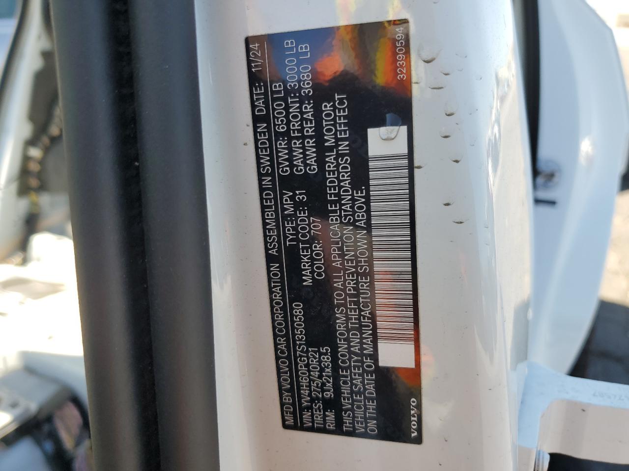 2025 Volvo Xc90 Ultra VIN: YV4H60PG7S1350580 Lot: 84008765