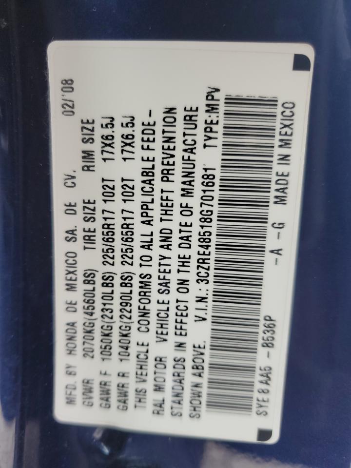 2008 Honda Cr-V Ex VIN: 3CZRE48518G701681 Lot: 90343465