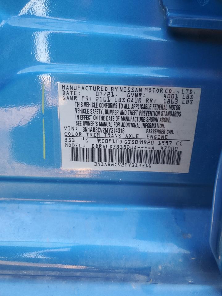 2021 Nissan Sentra Sv VIN: 3N1AB8CV2MY314316 Lot: 85095035