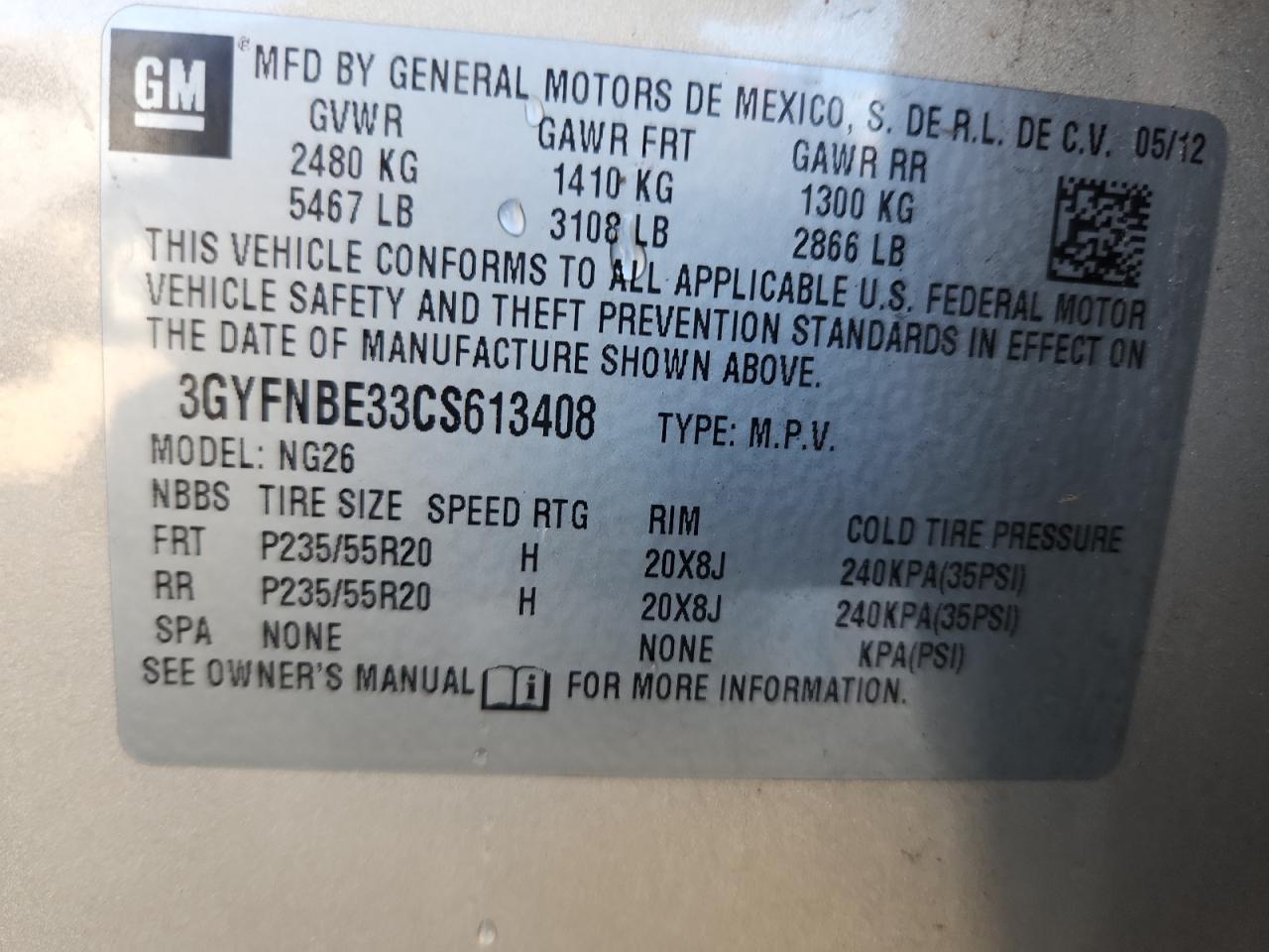 2012 Cadillac Srx Performance Collection VIN: 3GYFNBE33CS613408 Lot: 87416245