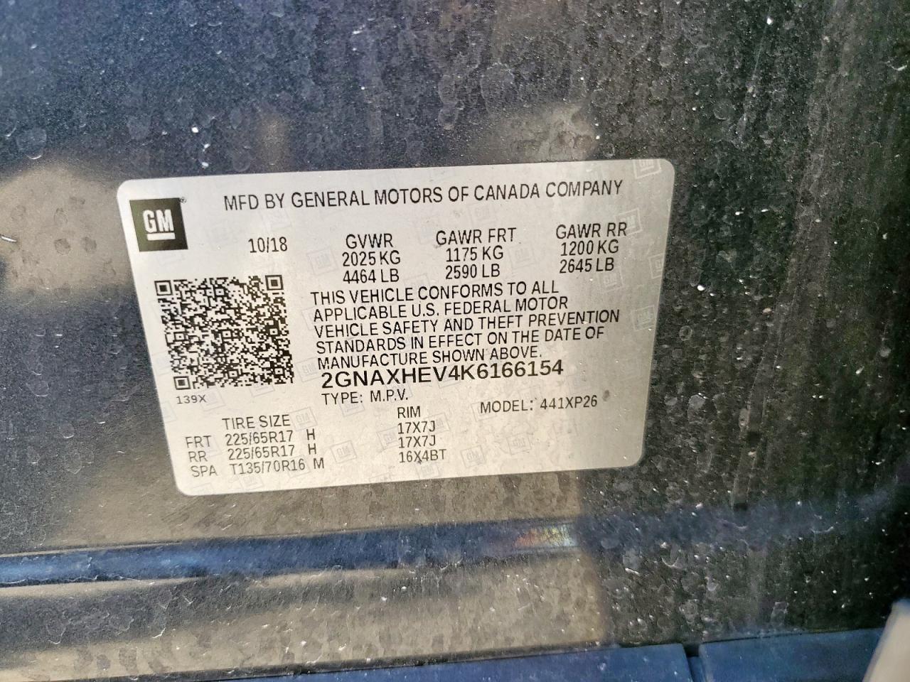 2019 Chevrolet Equinox Ls VIN: 2GNAXHEV4K6166154 Lot: 84978925