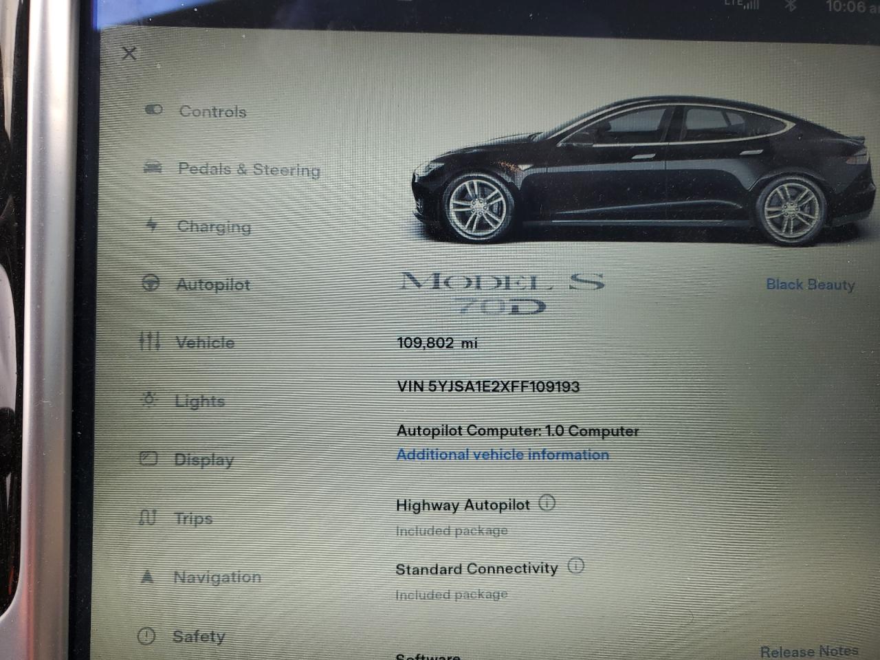 2015 Tesla Model S VIN: 5YJSA1E2XFF109193 Lot: 87287185