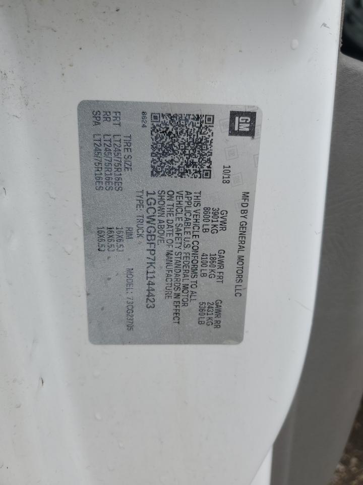 2019 Chevrolet Express G2500 VIN: 1GCWGBFP7K1144423 Lot: 82273075