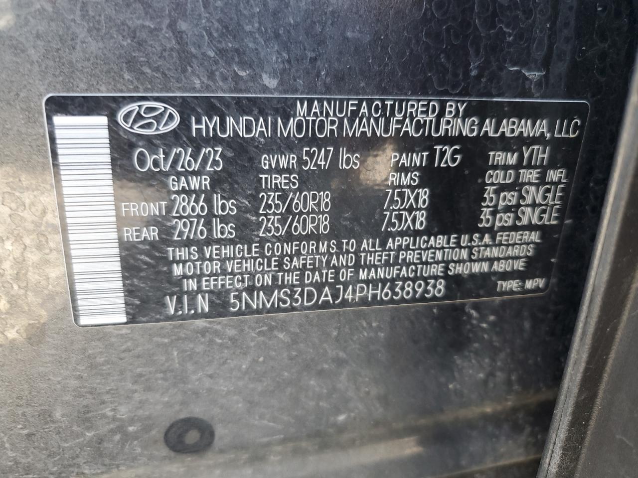 2023 Hyundai Santa Fe Sel Premium VIN: 5NMS3DAJ4PH638938 Lot: 85320185