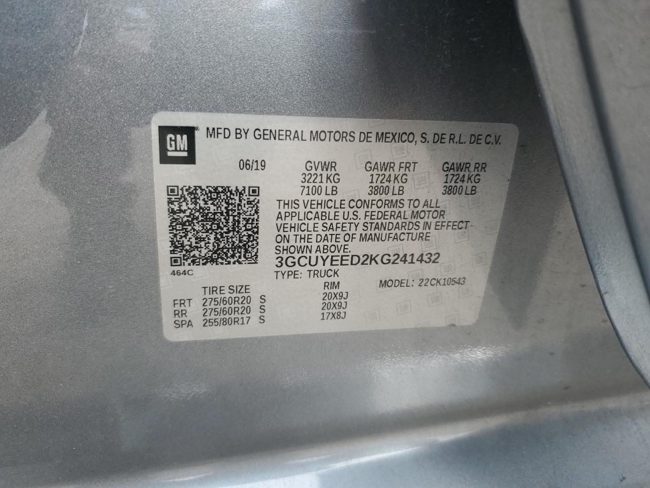 2019 Chevrolet Silverado K1500 Rst VIN: 3GCUYEED2KG241432 Lot: 85945375