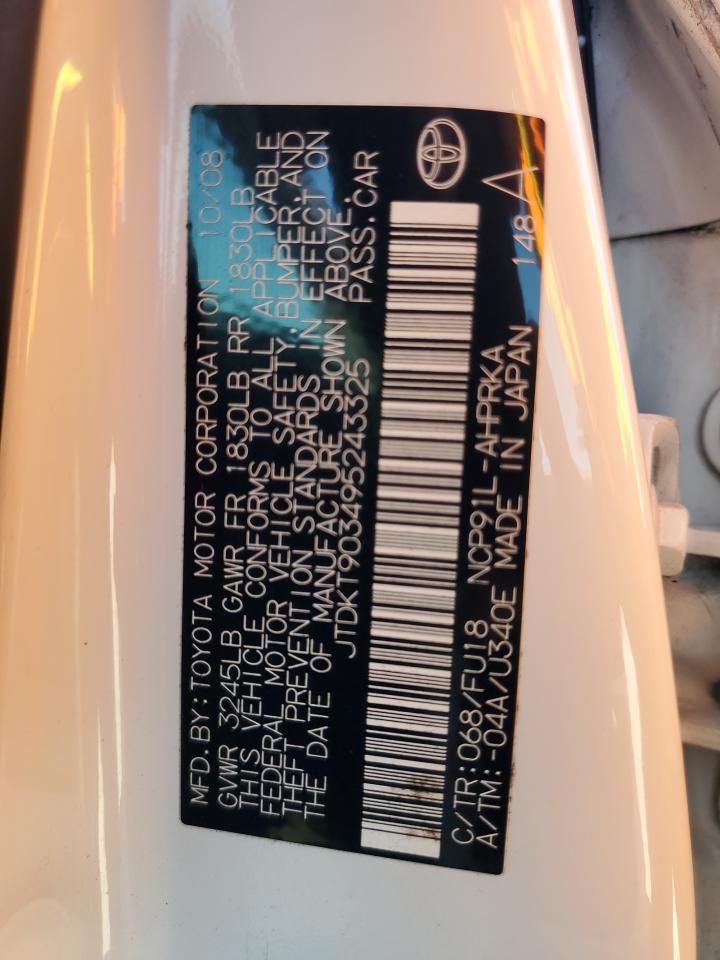 2009 Toyota Yaris VIN: JTDKT903495243325 Lot: 84933435