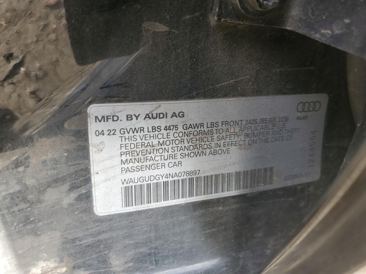 2022 Audi A3 Premium VIN: WAUGUDGY4NA078897 Lot: 90224945