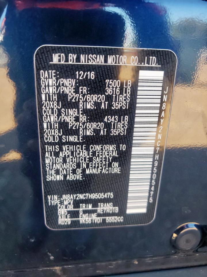 2017 Nissan Armada Sv VIN: JN8AY2NC7H9505475 Lot: 85013115