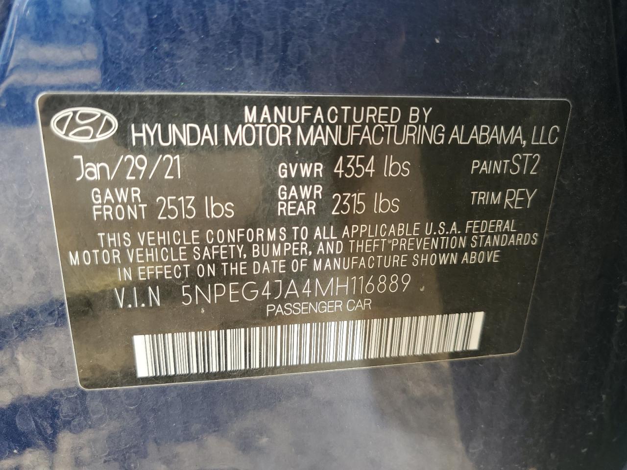 2021 Hyundai Sonata Se VIN: 5NPEG4JA4MH116889 Lot: 81989695