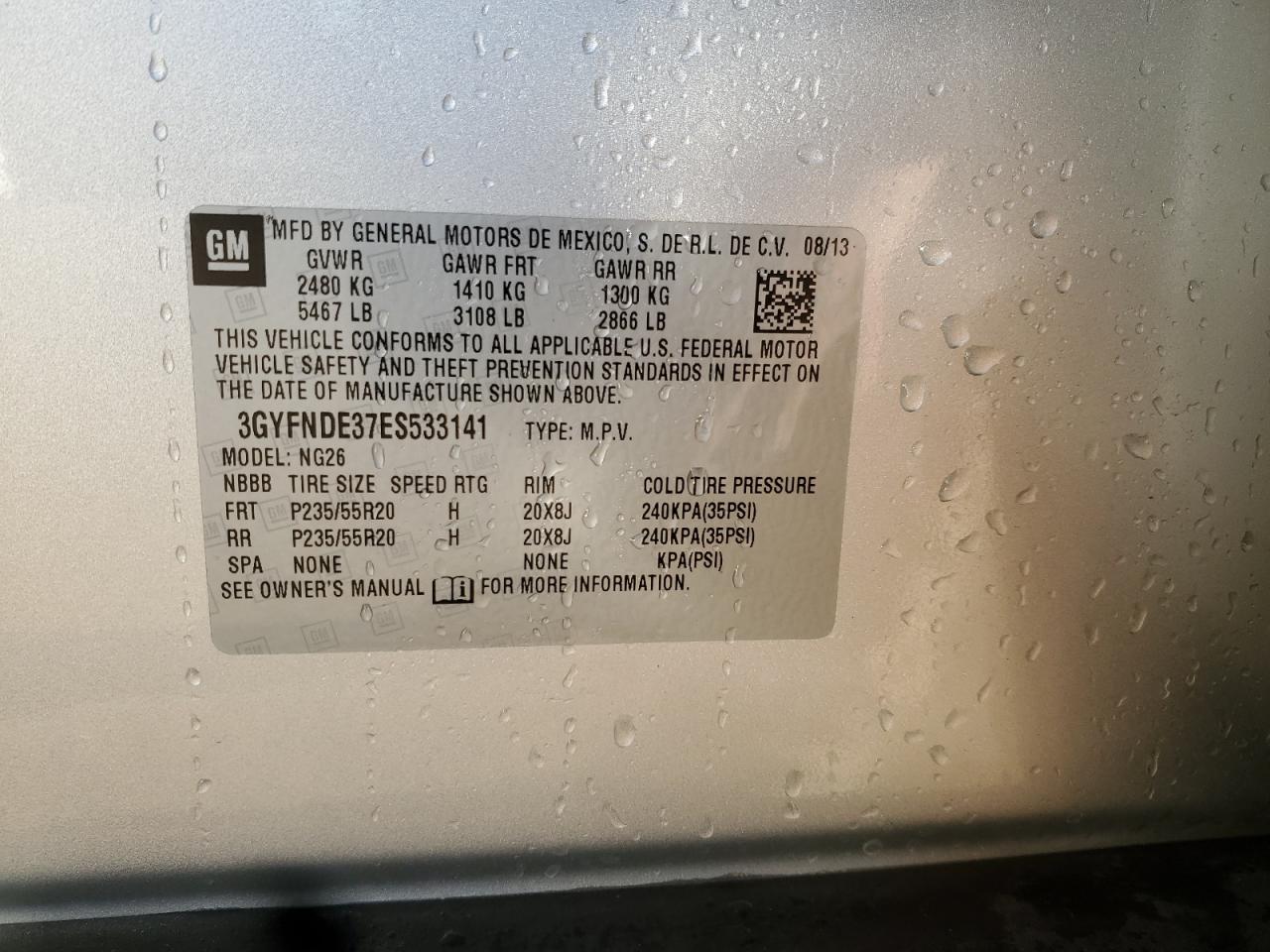 2014 Cadillac Srx Premium Collection VIN: 3GYFNDE37ES533141 Lot: 90645235