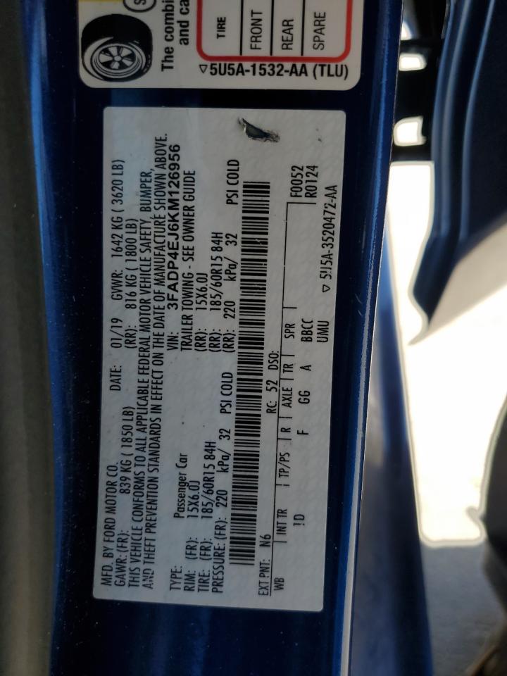 2019 Ford Fiesta Se VIN: 3FADP4EJ6KM126956 Lot: 82636265