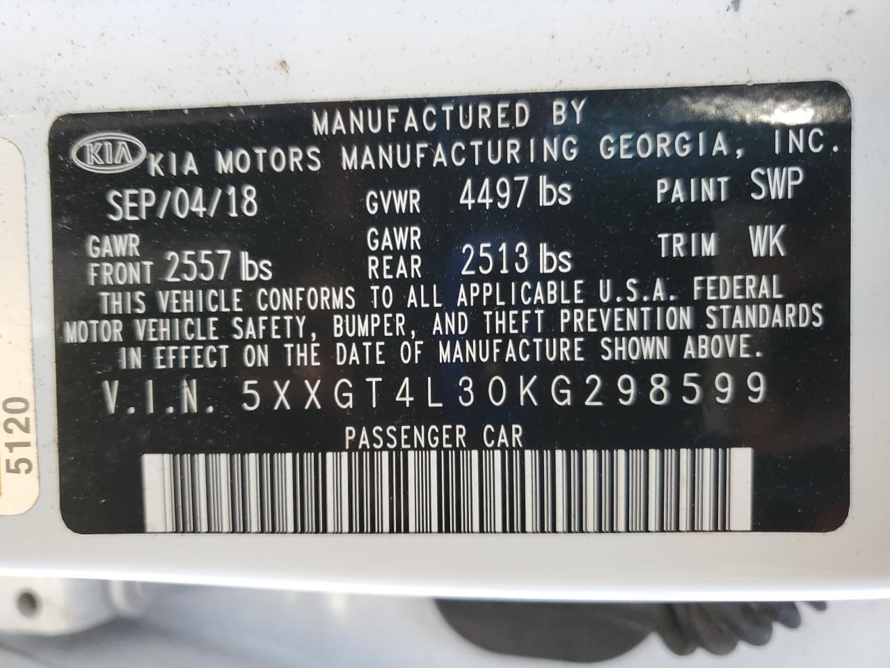 2019 Kia Optima Lx VIN: 5XXGT4L30KG298599 Lot: 86315155