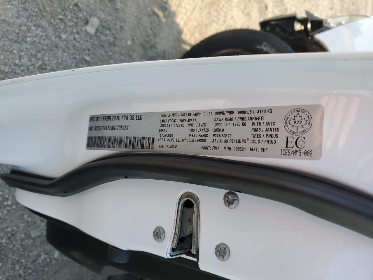 2021 Ram 1500 Classic Tradesman VIN: 3C6RR7KT2MG708434 Lot: 85109025