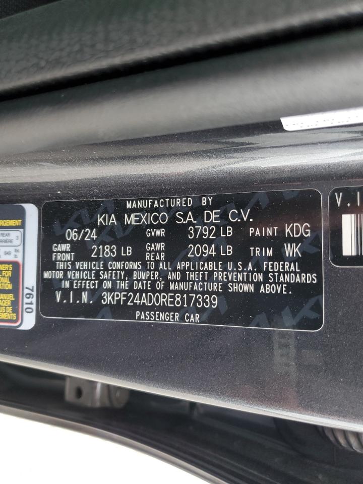 2024 Kia Forte Lx VIN: 3KPF24AD0RE817339 Lot: 84654305