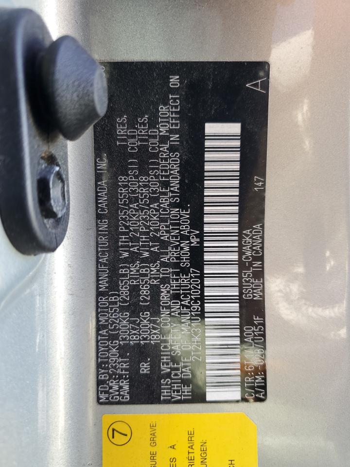 2009 Lexus Rx 350 VIN: 2T2HK31U19C102017 Lot: 89449855