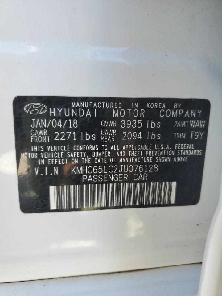 2018 Hyundai Ioniq Blue VIN: KMHC65LC2JU076128 Lot: 87076455