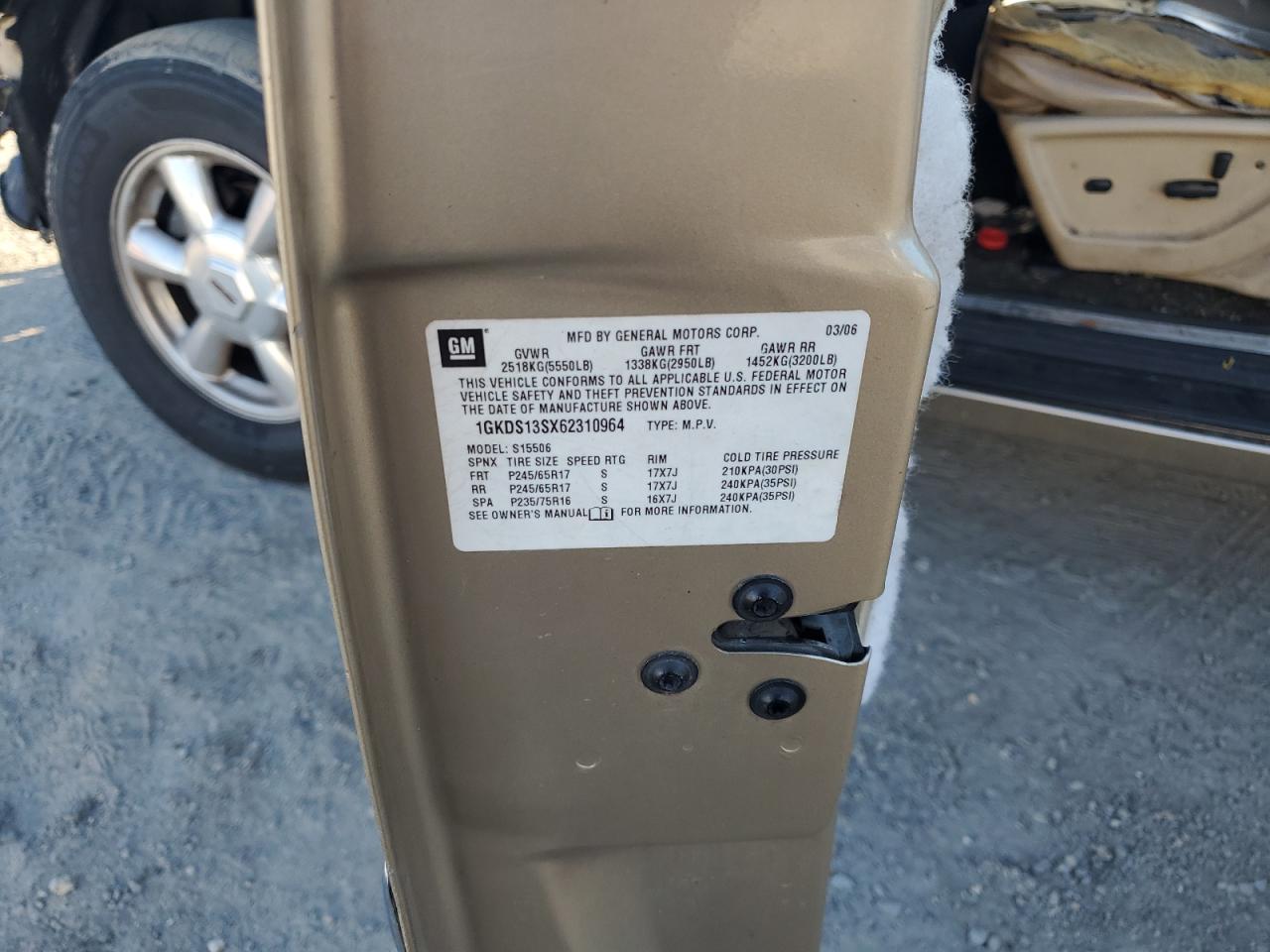 2006 GMC Envoy VIN: 1GKDS13SX62310964 Lot: 89494845